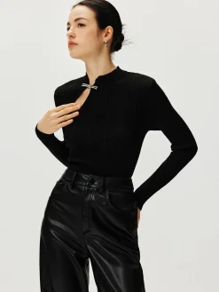 COMMENSE Ribbed Metal Knotted Sweater* Sweater Tops|Sweaters & Cardigans