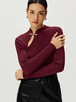COMMENSE Ribbed Metal Knotted Sweater* Sweater Tops|Sweaters & Cardigans