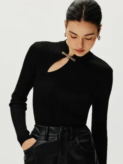 COMMENSE Ribbed Metal Knotted Sweater* Sweater Tops|Sweaters & Cardigans