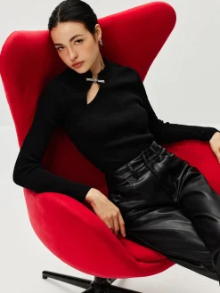 COMMENSE Ribbed Metal Knotted Sweater* Sweater Tops|Sweaters & Cardigans