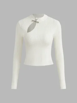 COMMENSE Ribbed Metal Knotted Sweater* Sweater Tops|Sweaters & Cardigans