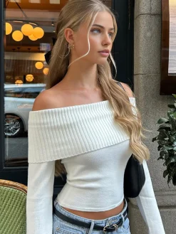 COMMENSE Ribbed Off Shoulder Knit Top* Sweater Tops|Sweaters & Cardigans
