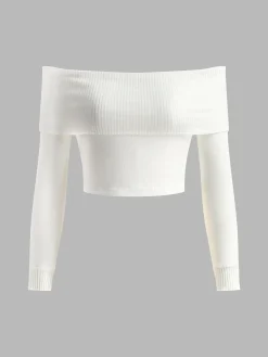 COMMENSE Ribbed Off Shoulder Knit Top* Sweater Tops|Sweaters & Cardigans