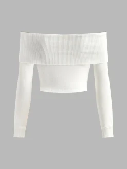 COMMENSE Ribbed Off Shoulder Knit Top* Sweater Tops|Sweaters & Cardigans