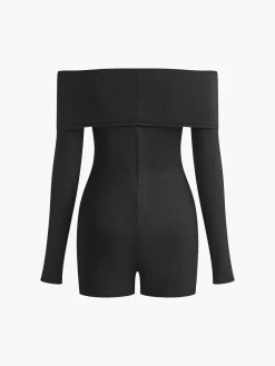 COMMENSE Ribbed Off-Shoulder Plain Jumpsuit* Black Dresses|Jumpsuits & Rompers