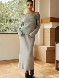 COMMENSE Ribbed Off-Shoulder Sweater Co-ords Without Belt* Sweater Tops|Sweaters & Cardigans