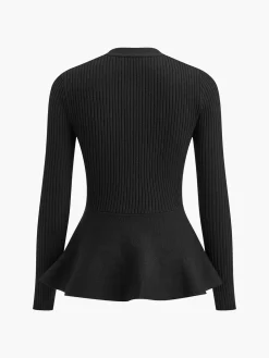 COMMENSE Ribbed Panel Bud Waist Button Knit Top* Sweater Tops|Sweaters & Cardigans