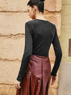 COMMENSE Ribbed Panel Sheer Blouse* Blouses & Shirts|Tops