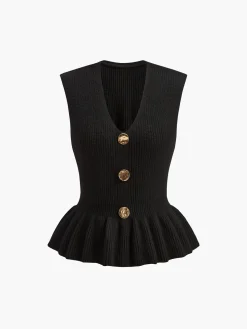 COMMENSE Ribbed Ruffle Sweater Vest* Sweater Vests|Sweaters & Cardigans