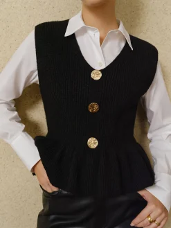 COMMENSE Ribbed Ruffle Sweater Vest* Sweater Vests|Sweaters & Cardigans