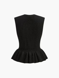 COMMENSE Ribbed Ruffle Sweater Vest* Sweater Vests|Sweaters & Cardigans