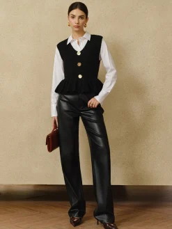 COMMENSE Ribbed Ruffle Sweater Vest* Sweater Vests|Sweaters & Cardigans
