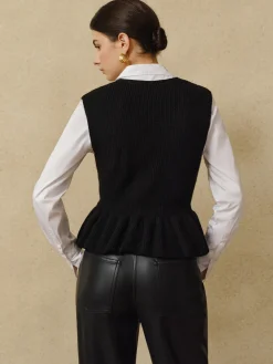 COMMENSE Ribbed Ruffle Sweater Vest* Sweater Vests|Sweaters & Cardigans