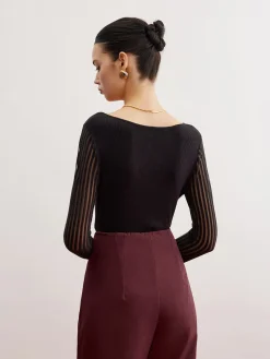 COMMENSE Ribbed Sheer Sleeve Sweater* Sweater Tops|Sweaters & Cardigans