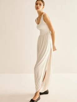 COMMENSE Ribbed Side Split Pleated Tank Dress* White Dresses|Summer Dresses