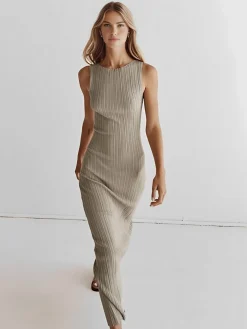 COMMENSE Ribbed Sleeveless Knit Long Dress* Sweater Dresses|Vacation Dresses