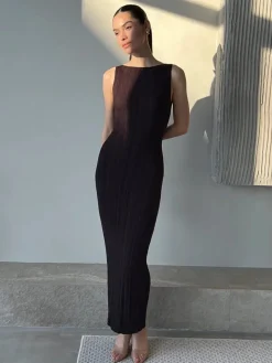 COMMENSE Ribbed Sleeveless Knit Long Dress* Sweater Dresses|Vacation Dresses