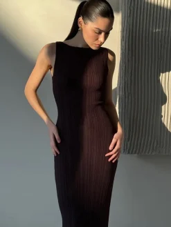 COMMENSE Ribbed Sleeveless Knit Long Dress* Sweater Dresses|Vacation Dresses
