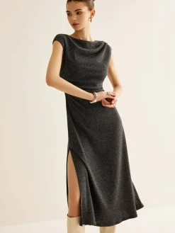 COMMENSE Ribbed Sleeveless Pleated Slim Dress* Casual Dresses|Summer Dresses
