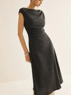 COMMENSE Ribbed Sleeveless Pleated Slim Dress* Casual Dresses|Summer Dresses