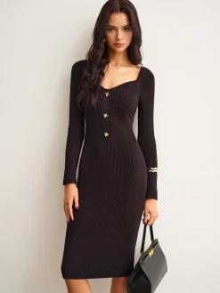 COMMENSE Ribbed Slim Sweater Midi Dress* Sweater Dresses|Work Dresses