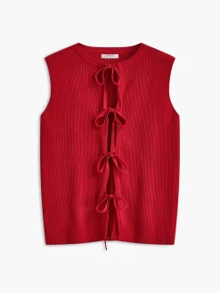 COMMENSE Ribbed Tie Neck Sweater Vest* Sweater Vests|Sweaters & Cardigans