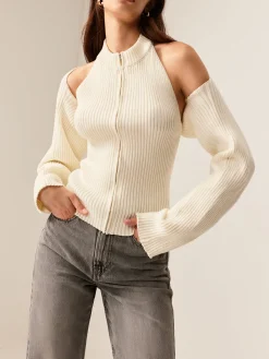 COMMENSE Ribbed Zipper Shrug Sweater Co-ords* Sweater Tops|Sweaters & Cardigans