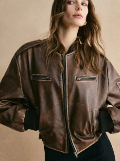 COMMENSE Ribbed-Cuff Zipper PU Leather Jacket* Outerwear|Jackets