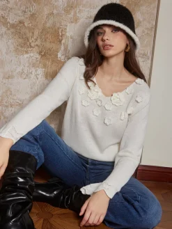 COMMENSE Romance 3D Flower Knit Top* Sweater Tops|Sweaters & Cardigans