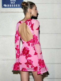 COMMENSE Romance Floral Backless Mesh Dress* Cocktail & Party Dresses|Vacation Dresses