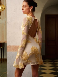 COMMENSE Romance Floral Backless Mesh Dress* Cocktail & Party Dresses|Vacation Dresses