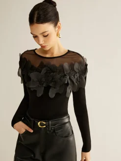 COMMENSE Romance Floral Decor Slim Blouse* Blouses & Shirts|Tops