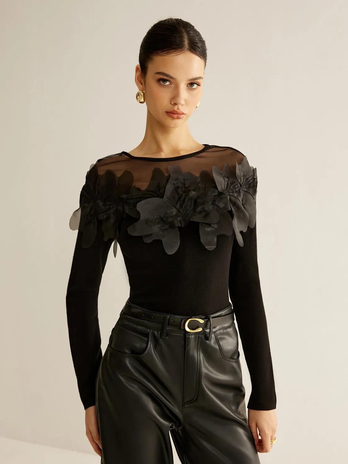 COMMENSE Romance Floral Decor Slim Blouse* Blouses & Shirts|Tops