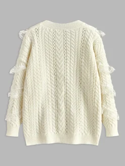 COMMENSE Romance Lace Trim Beaded Sweater* Sweater Tops|Sweaters & Cardigans
