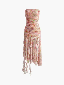 COMMENSE Romance Mesh Ruffle Tube Dress* Casual Dresses|Vacation Dresses