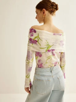COMMENSE Romance Off-Shoulder Printed Knit Top* Sweater Tops|Sweaters & Cardigans