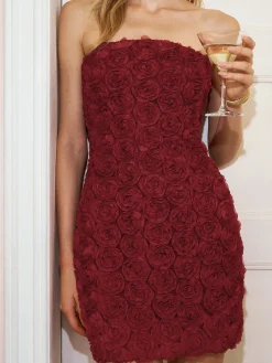 COMMENSE Romance Rosette Tube Dress* Casual Dresses|Cocktail & Party Dresses