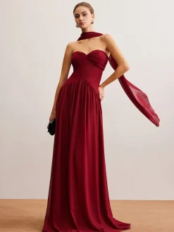 COMMENSE Romance Ruched Long-Ribbon Tube Dress* Cocktail & Party Dresses|Vacation Dresses