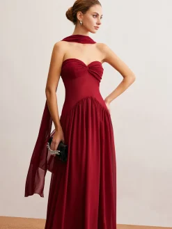 COMMENSE Romance Ruched Long-Ribbon Tube Dress* Cocktail & Party Dresses|Vacation Dresses