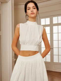 COMMENSE Romantic Sleeveless Pleated Skirt Set* Skirt Sets|Long Sleeve Sets