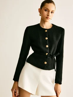 COMMENSE Rope-Belted Button Blazer* Outerwear|Blazers