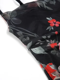COMMENSE Roses Print Floral Cami Long Dress* Black Dresses|Casual Dresses