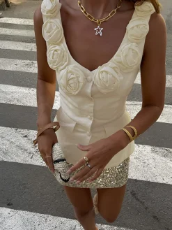 COMMENSE Rosette Button Tank Top* Tank Tops & Camis|Tops