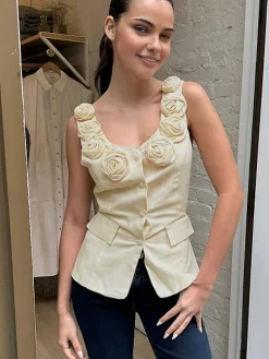 COMMENSE Rosette Button Tank Top* Tank Tops & Camis|Tops