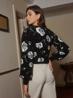 COMMENSE Rosette Knot-Button Crop Cardigan* Cardigans|Sweaters & Cardigans