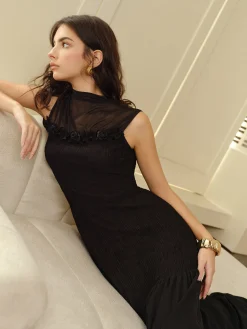 COMMENSE Rosette Panel Tank Dress* Black Dresses|Casual Dresses