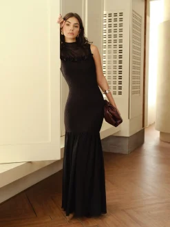 COMMENSE Rosette Panel Tank Dress* Black Dresses|Casual Dresses