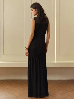 COMMENSE Rosette Panel Tank Dress* Black Dresses|Casual Dresses