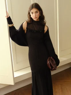 COMMENSE Rosette Panel Tank Dress* Black Dresses|Casual Dresses