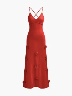 COMMENSE Rosette V-Neck Backless Cami Dress* Cocktail & Party Dresses|Summer Dresses